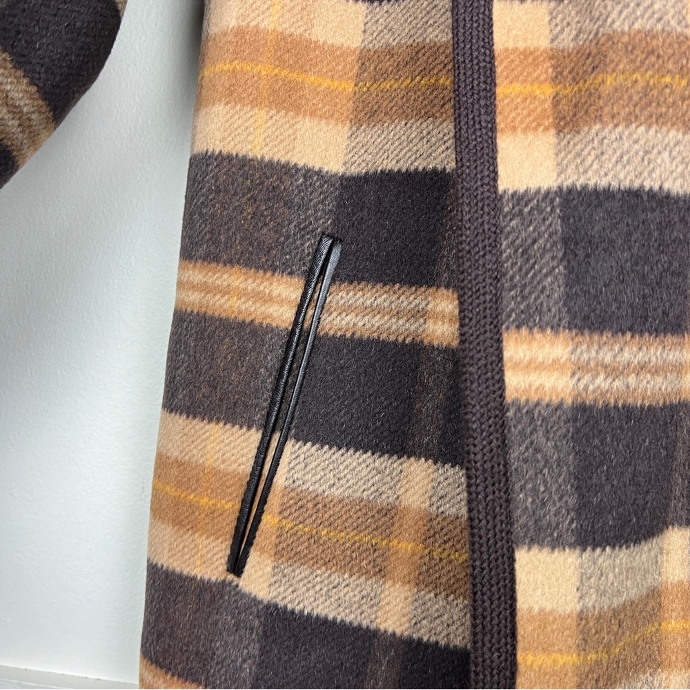 Michael Kors Collection Plaid Wool Hooded Cape Coat - Picture 4 of 6